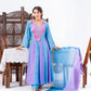 Blue And Purple Anarkali Set With Ombre Dupatta And Pants