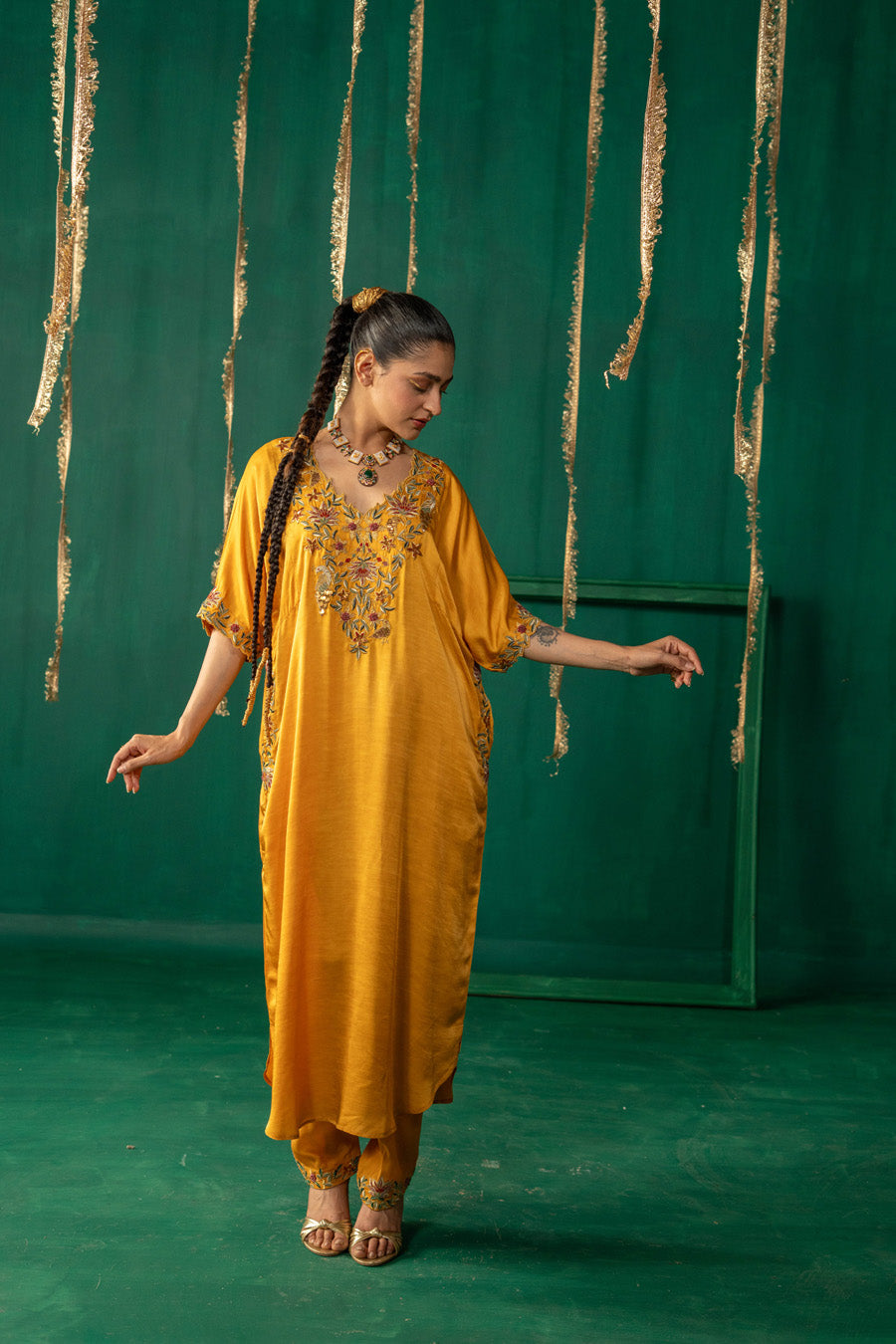 Yellow Phiran With Salwar Set