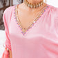 Pink Cinched Sleeves Kurta With Haram Pants