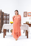 Peach Cinched Sleeves Kurta With Haram Pants