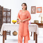Peach Cinched Sleeves Kurta With Haram Pants