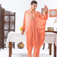 Peach Chiffon Kaftan And Pant With Inner