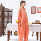 Peach Chiffon Kaftan And Pant With Inner