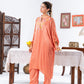 Peach Chiffon Kaftan And Pant With Inner