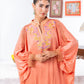 Peach Chiffon Kaftan And Pant With Inner