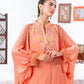 Peach Chiffon Kaftan And Pant With Inner