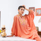 Peach Chiffon Kaftan And Pant With Inner