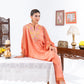 Peach Chiffon Kaftan And Pant With Inner