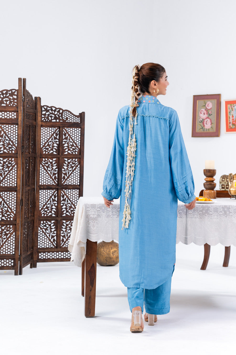 Blue Long Shirt Kurta And Pants