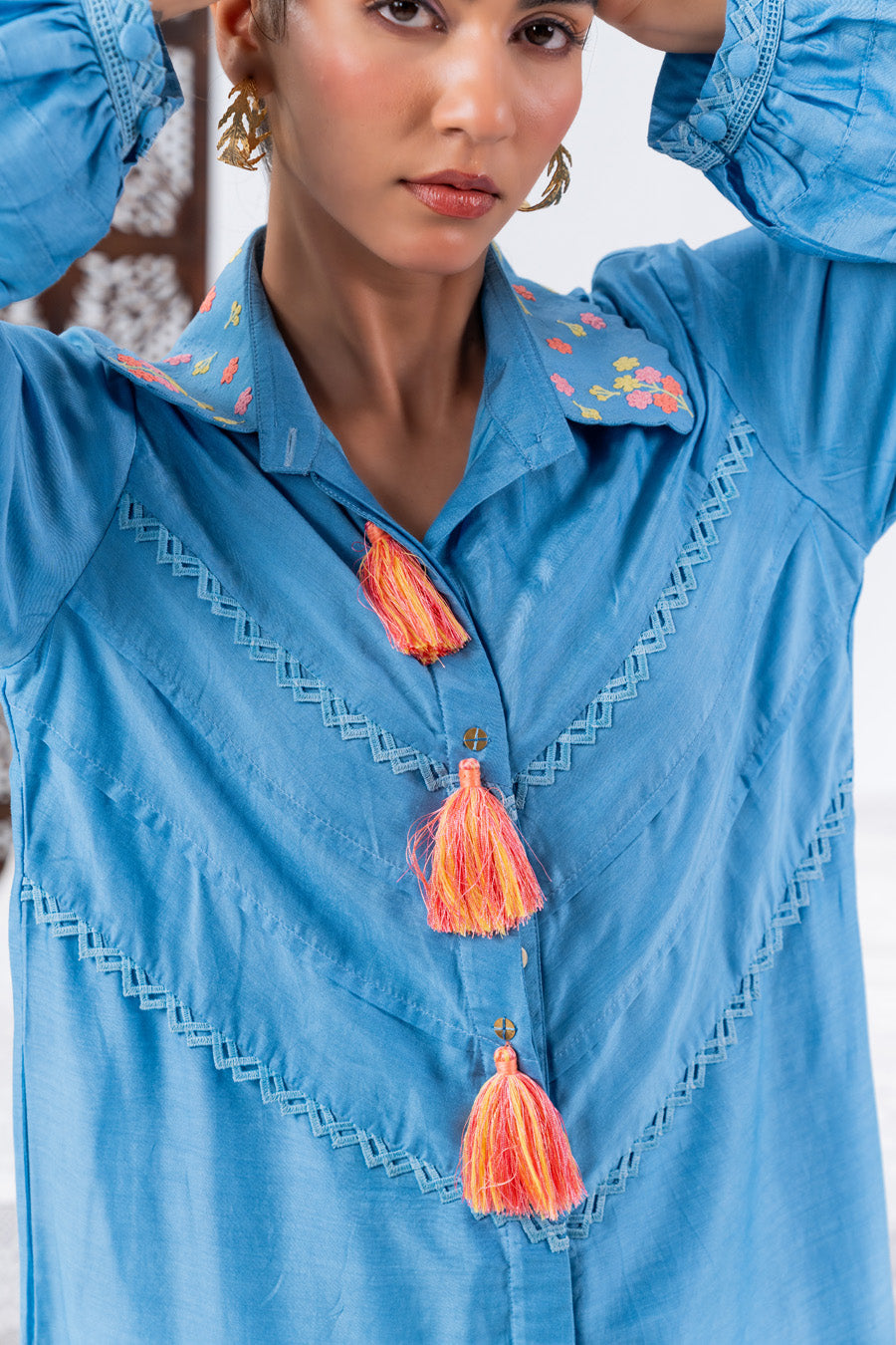 Blue Long Shirt Kurta And Pants