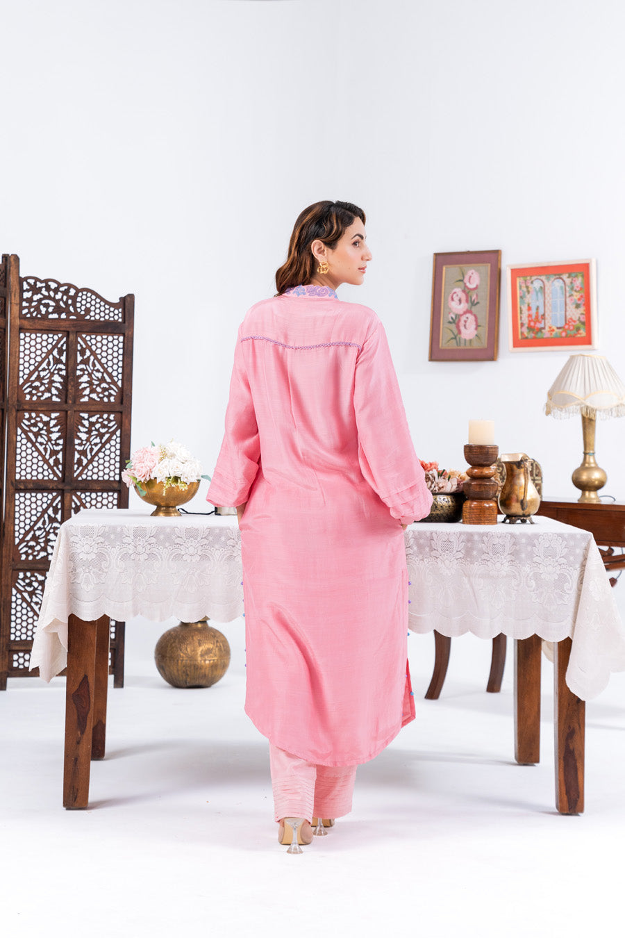Pink Long Shirt Kurta And Pants