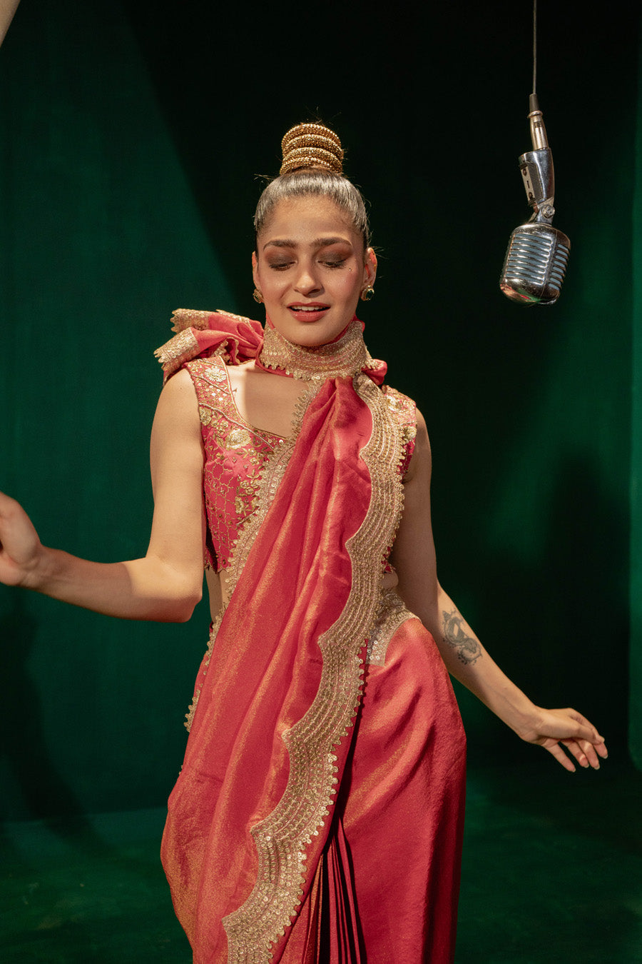 Hot Pink Saree And Blouse