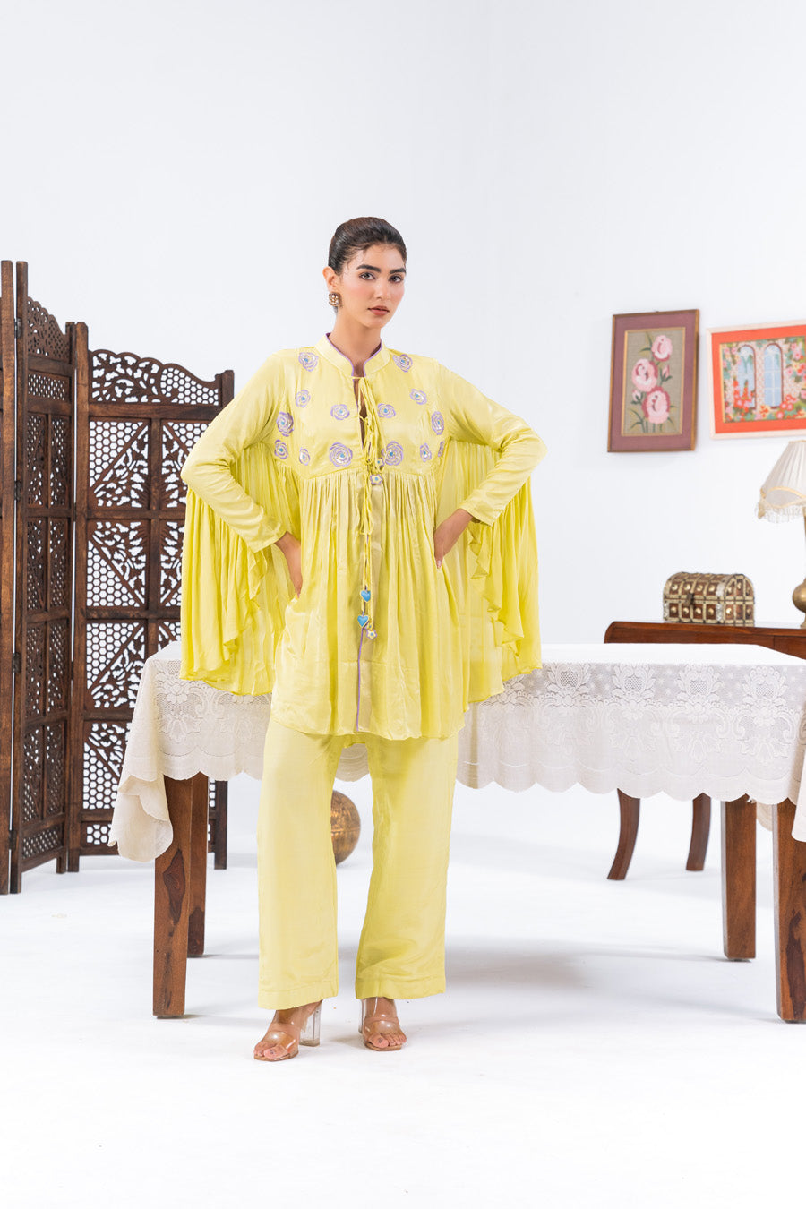 Lime Green Flared Top With Straight Pants