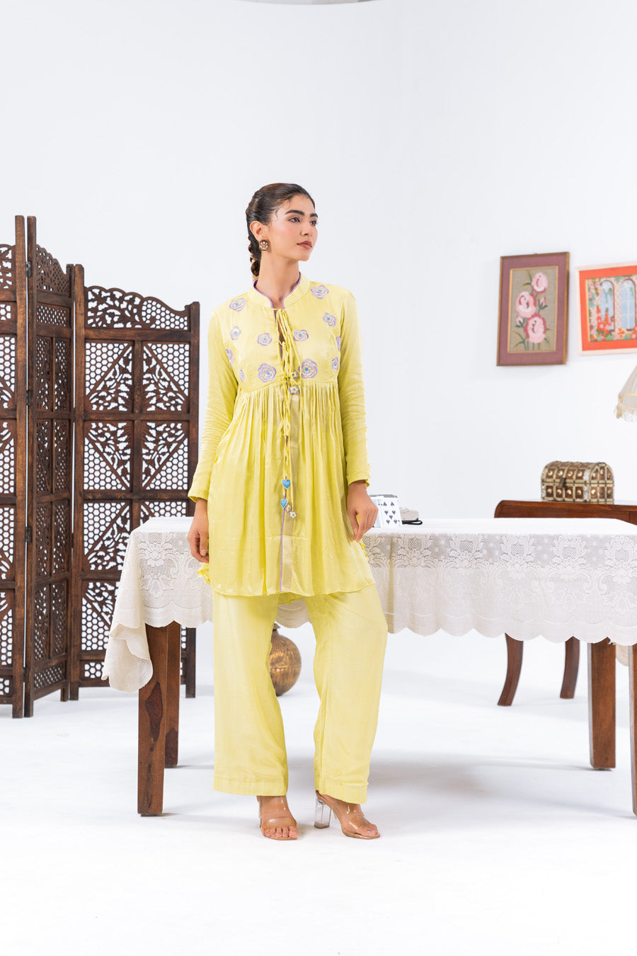 Lime Green Flared Top With Straight Pants