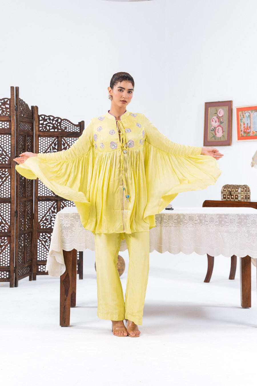 Lime Green Flared Top With Straight Pants