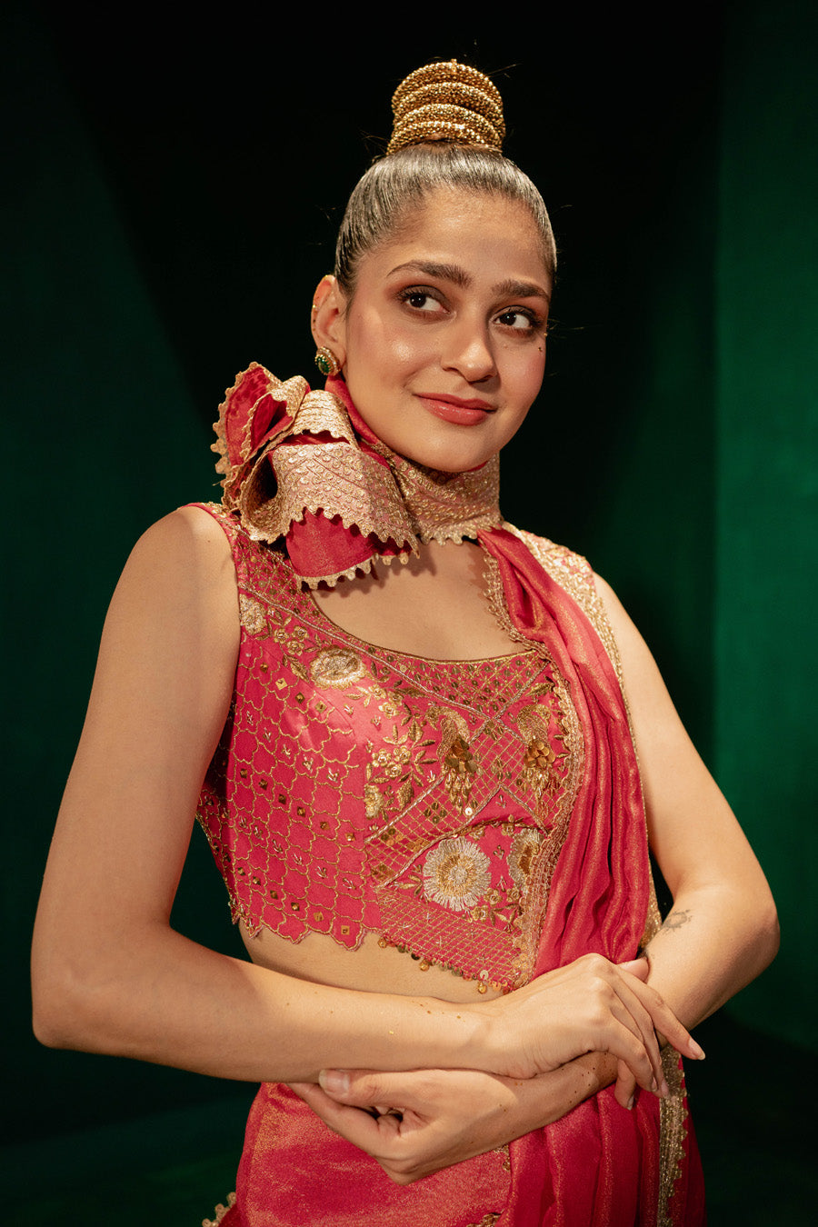 Hot Pink Saree And Blouse