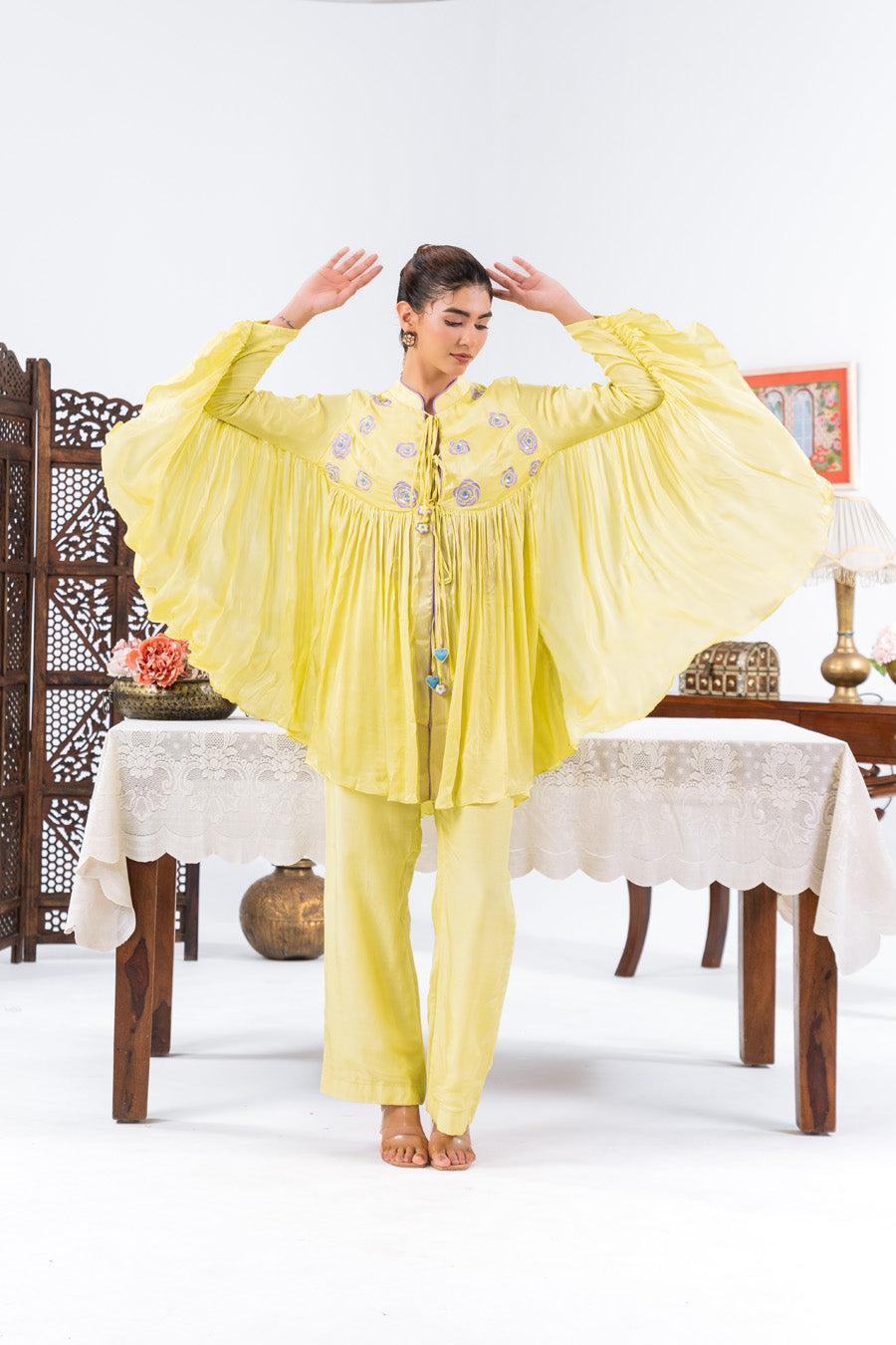 Lime Green Flared Top With Straight Pants