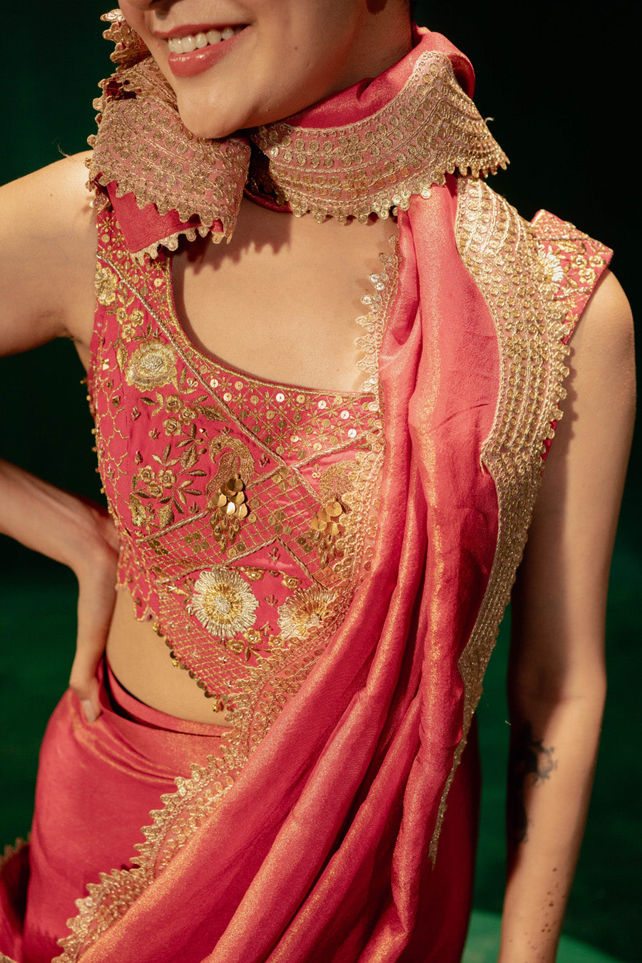 Hot Pink Saree And Blouse