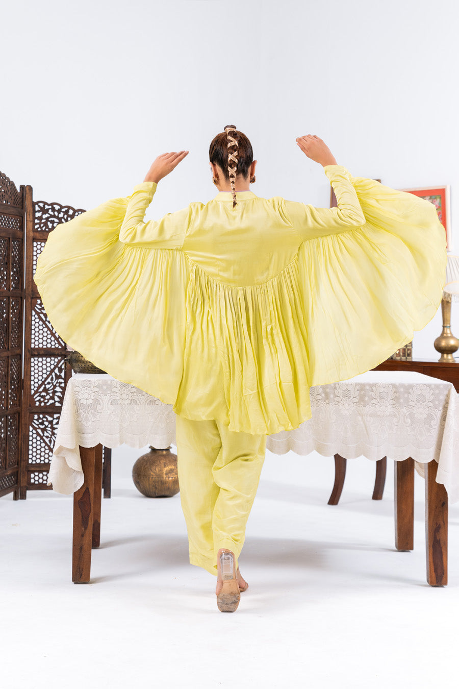 Lime Green Flared Top With Straight Pants