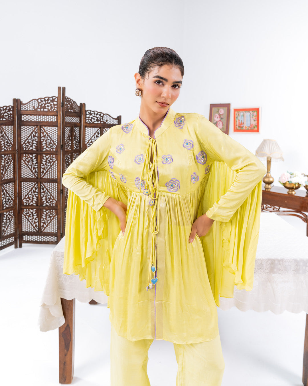 Lime Green Flared Top With Straight Pants