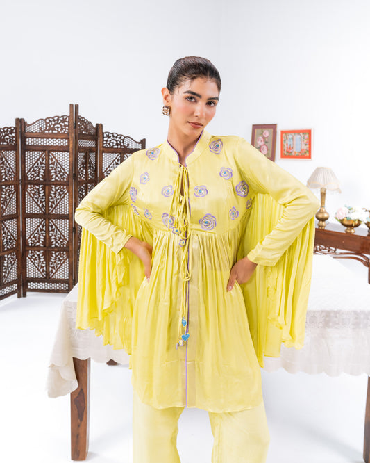 Lime Green Flared Top With Straight Pants