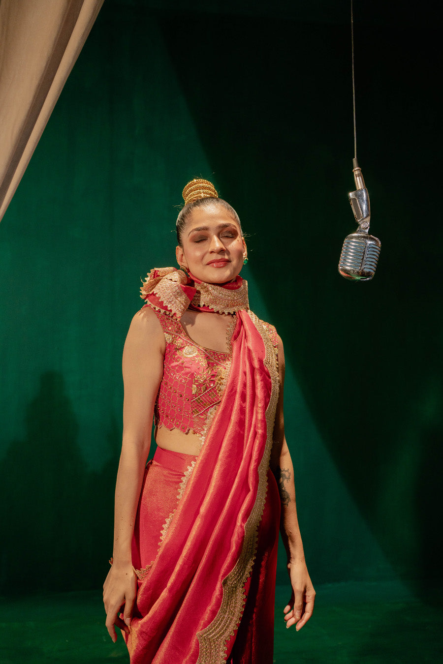 Hot Pink Saree And Blouse