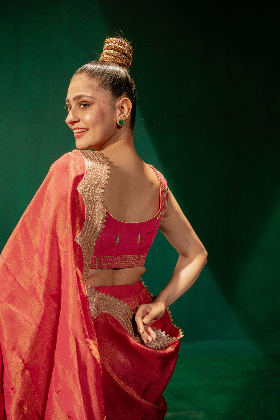 Hot Pink Saree And Blouse