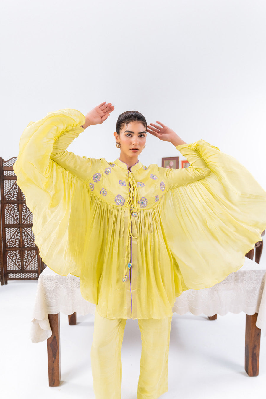 Lime Green Flared Top With Straight Pants