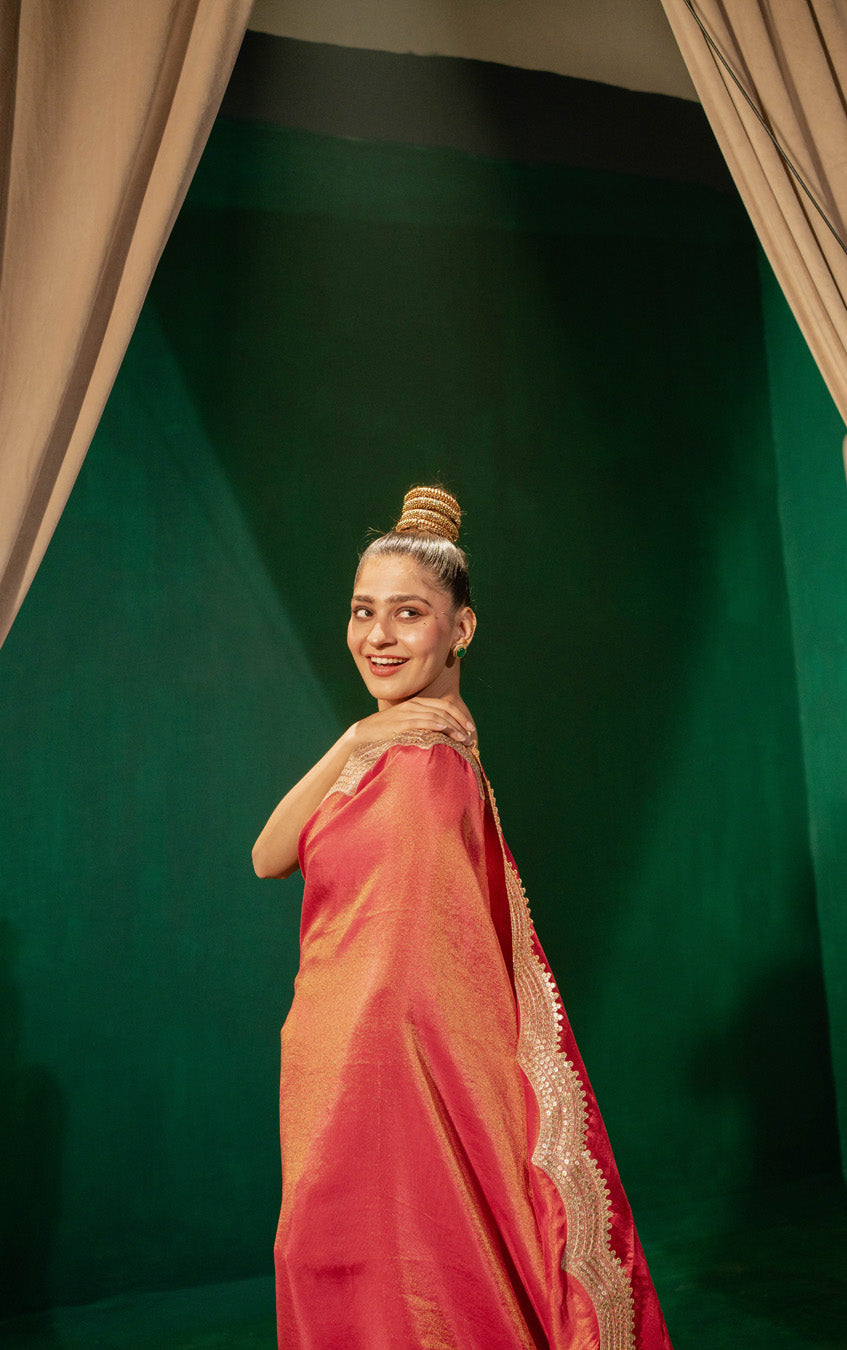 Hot Pink Saree And Blouse