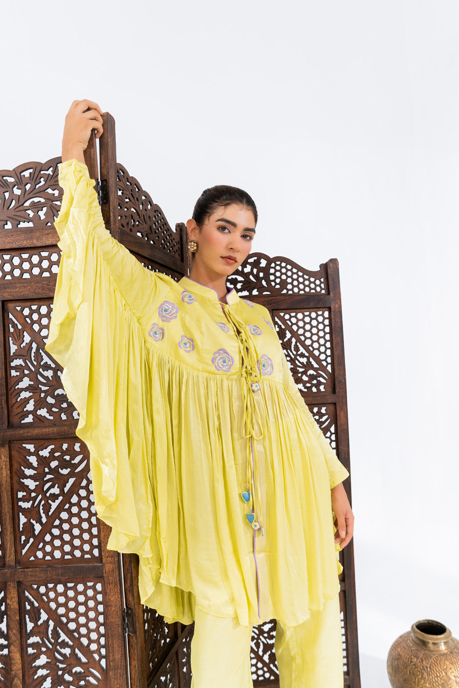 Lime Green Flared Top With Straight Pants