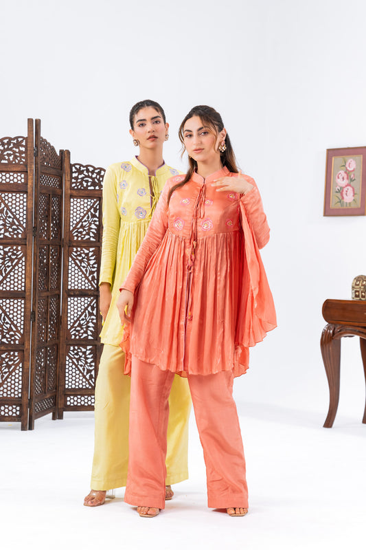 Peach Flared Top With Straight Pants