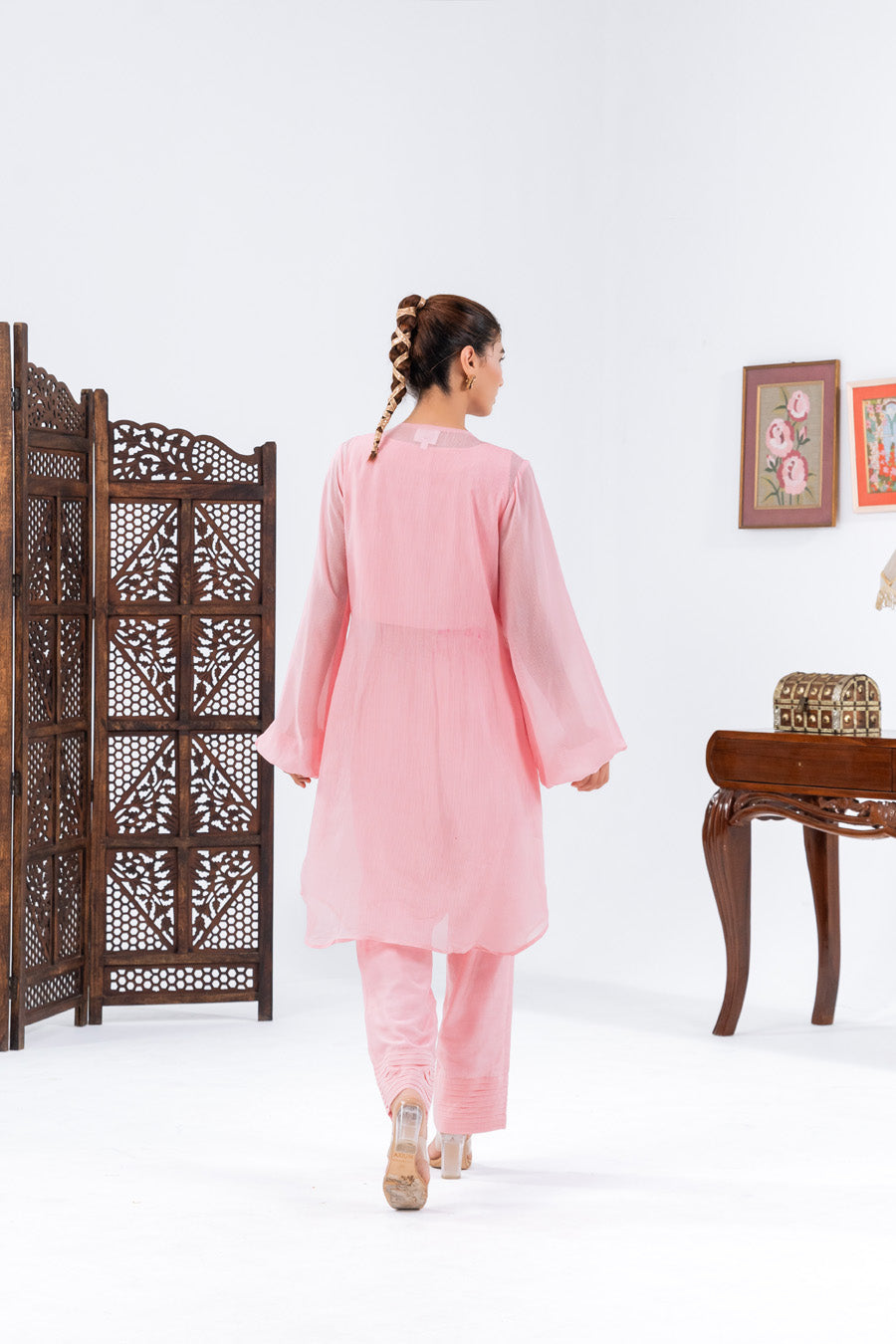 Pink flat Chiffion Kurta And Set