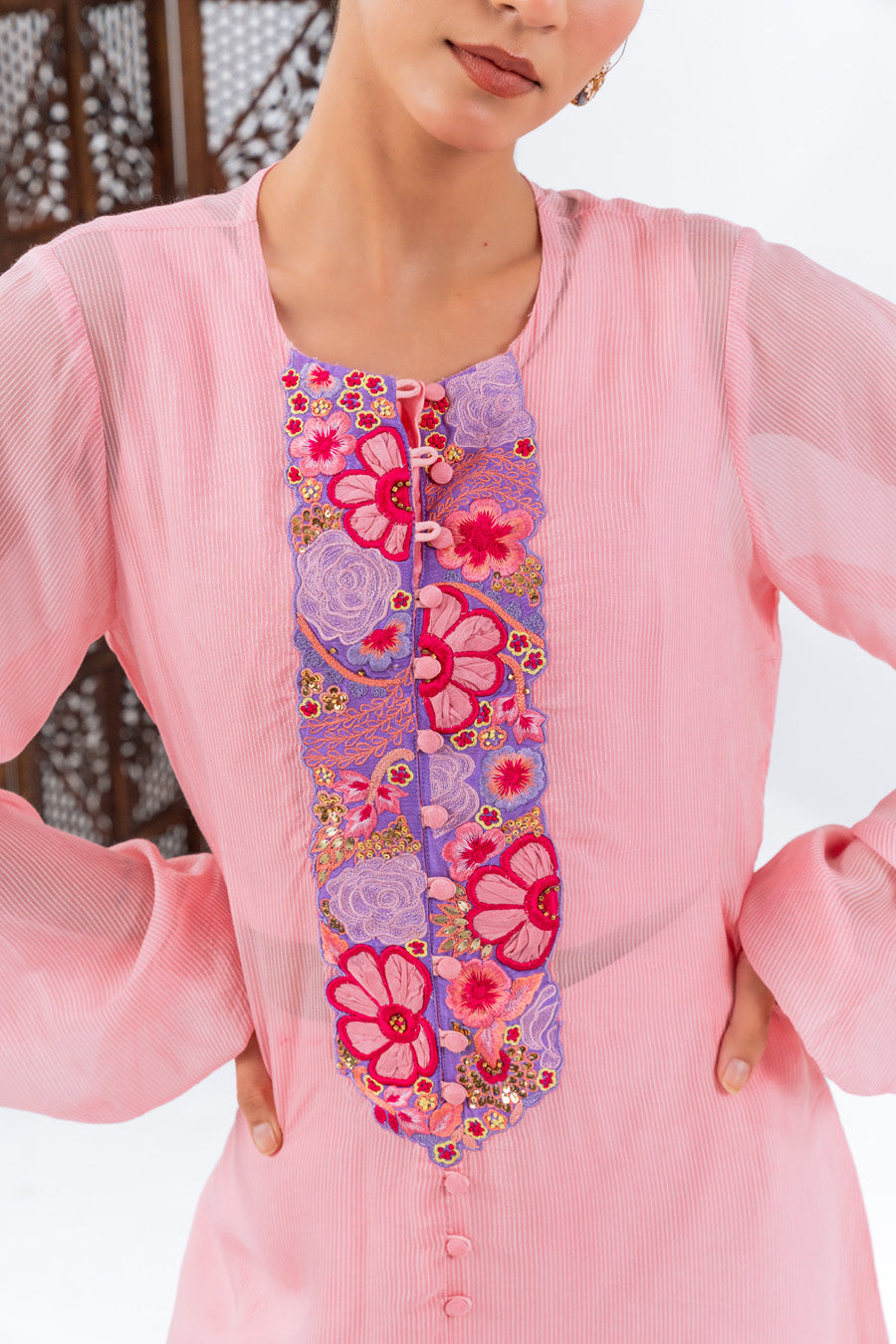 Pink flat Chiffion Kurta And Set