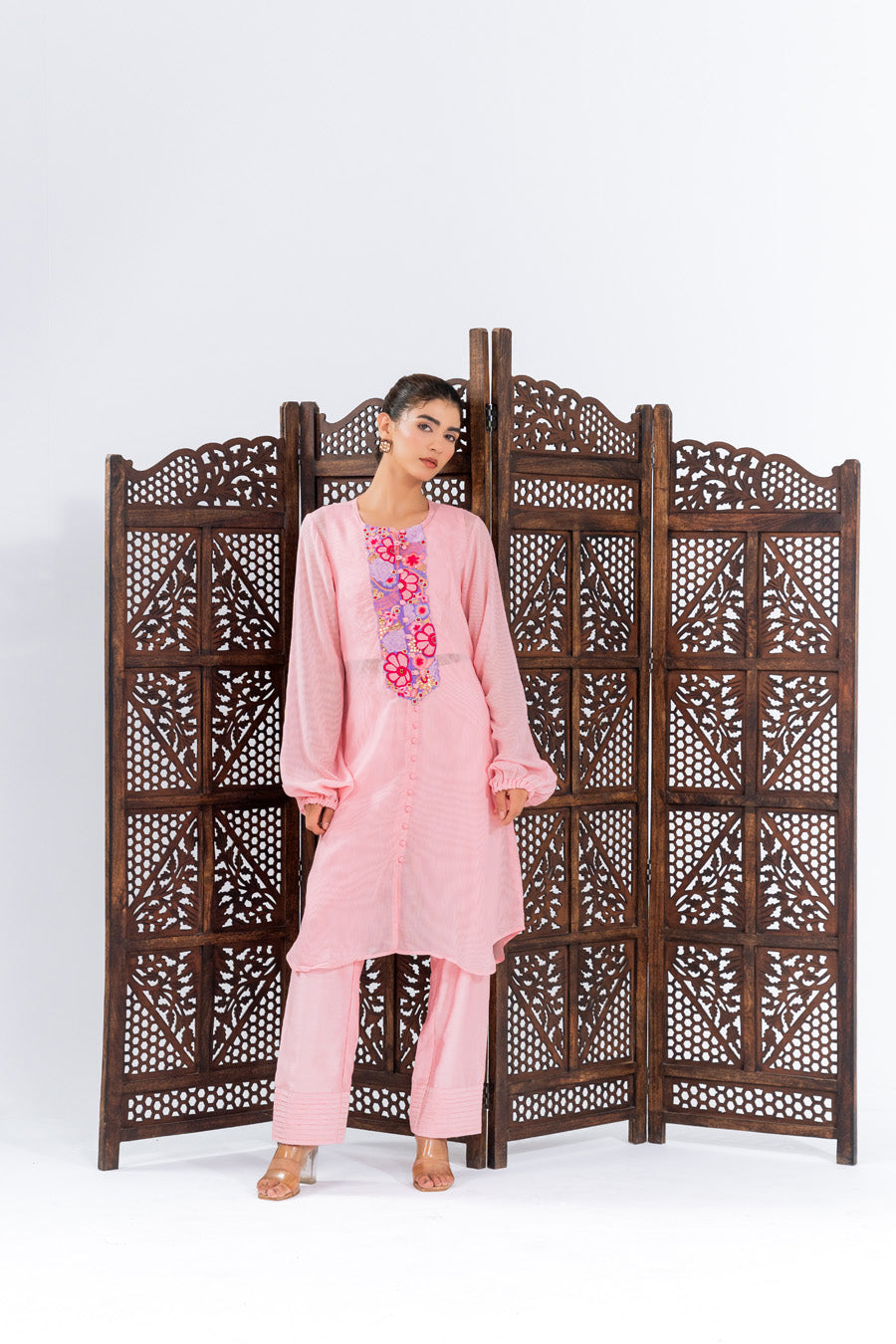 Pink flat Chiffion Kurta And Set