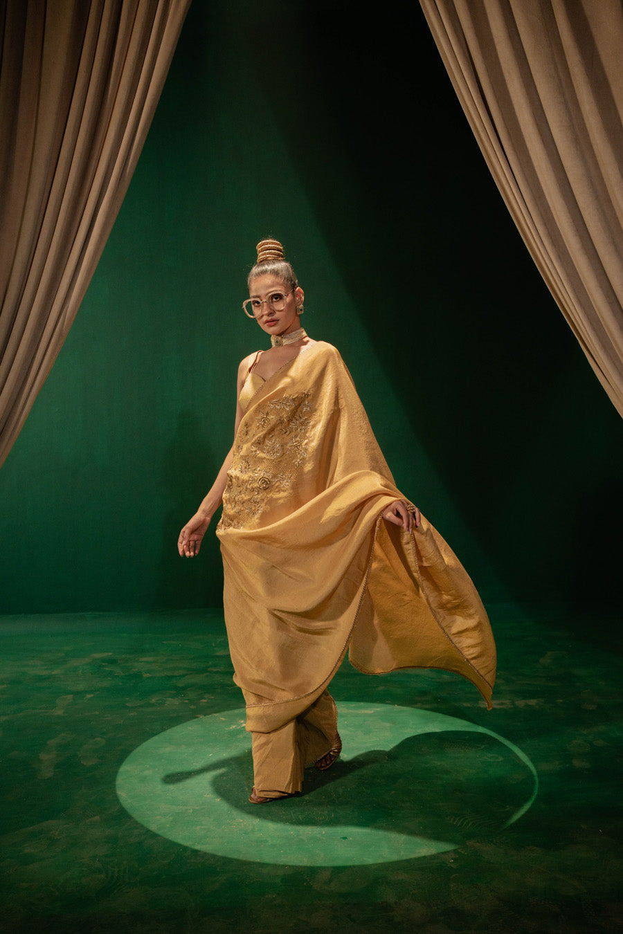 Golden Saree And Blouse Set