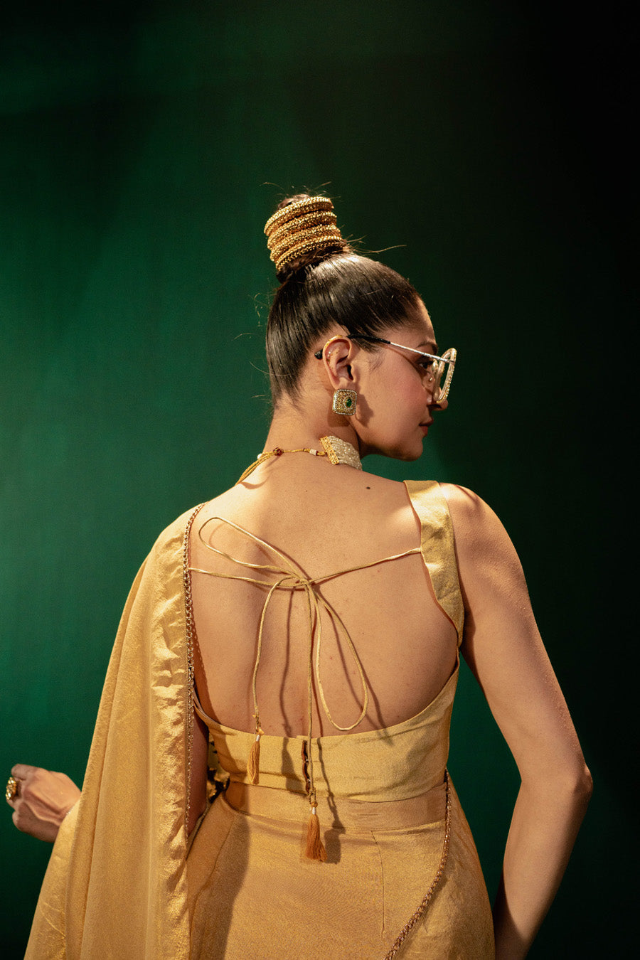 Golden Saree And Blouse Set