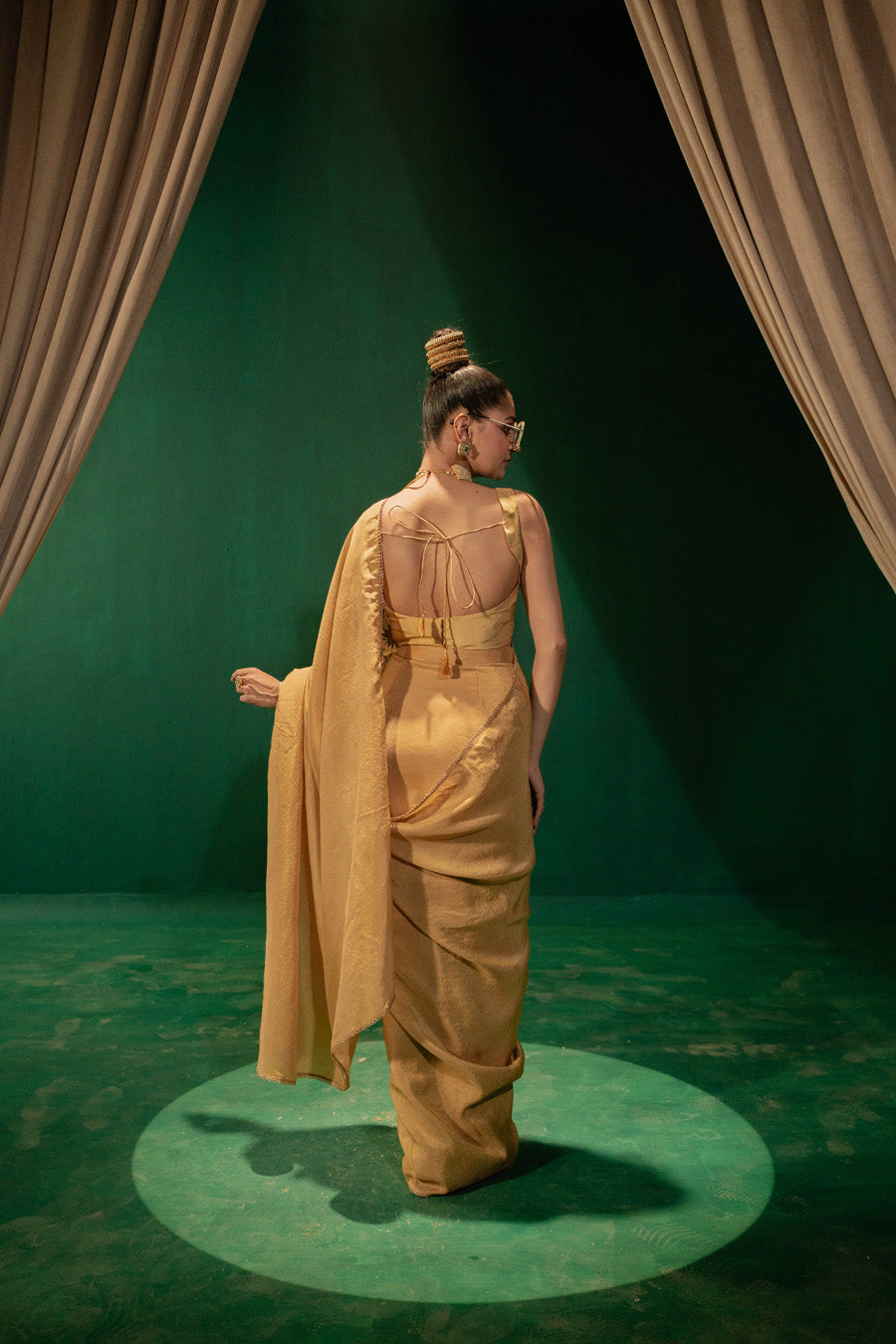 Golden Saree And Blouse Set