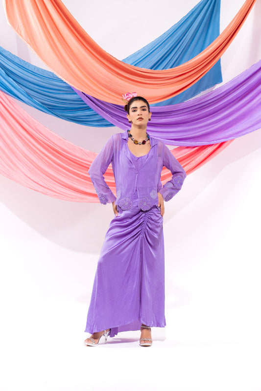 Purple coat witn inner and skirt