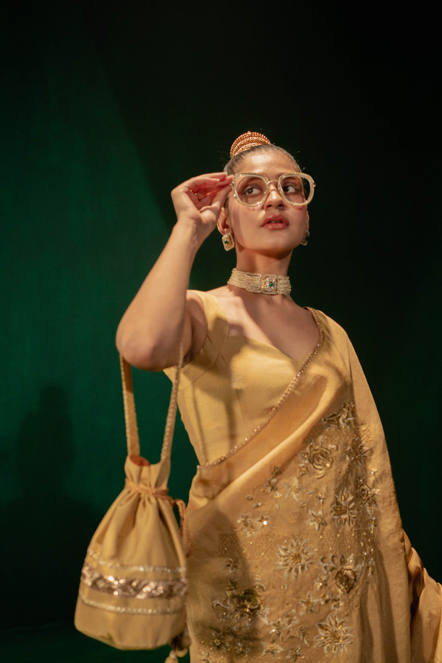 Golden Saree And Blouse Set