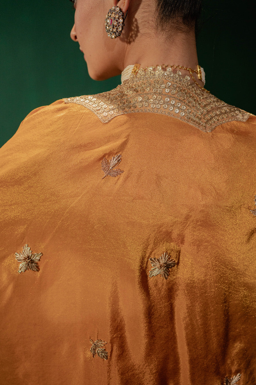 Yellow Blouse And Draped Skirt With Cape