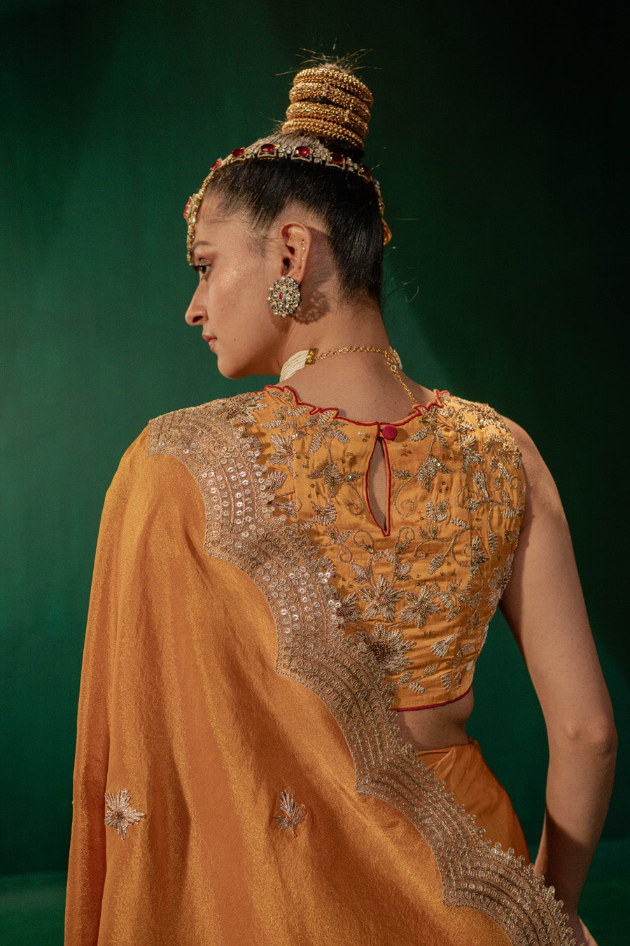 Yellow Blouse And Draped Skirt With Cape