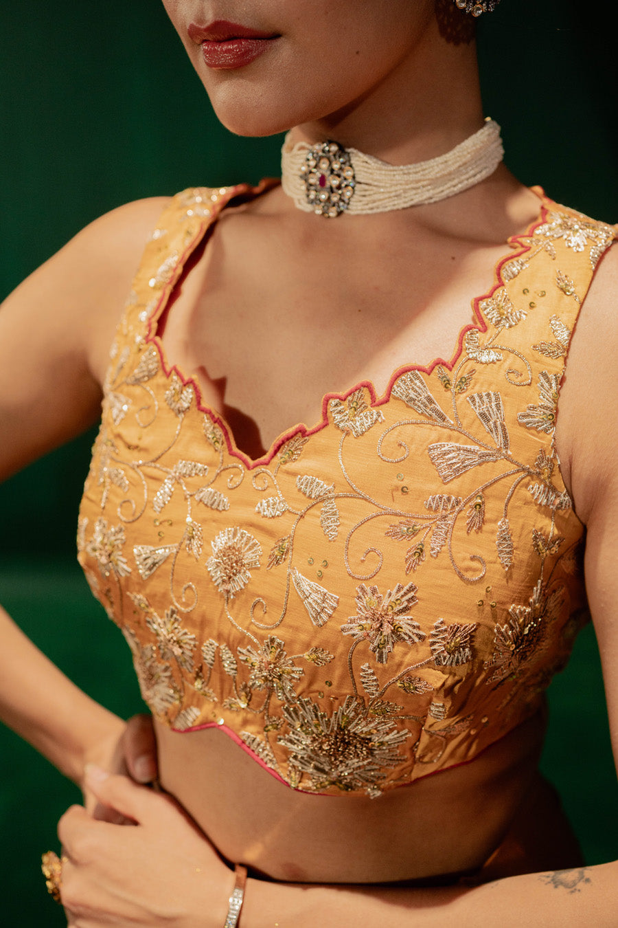 Yellow Blouse And Draped Skirt With Cape