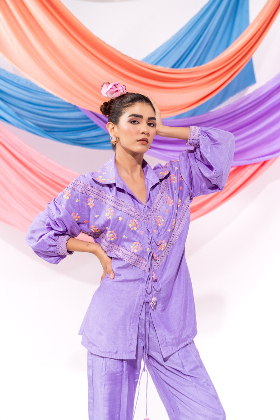 Purple Drawstring Shirt And Pant