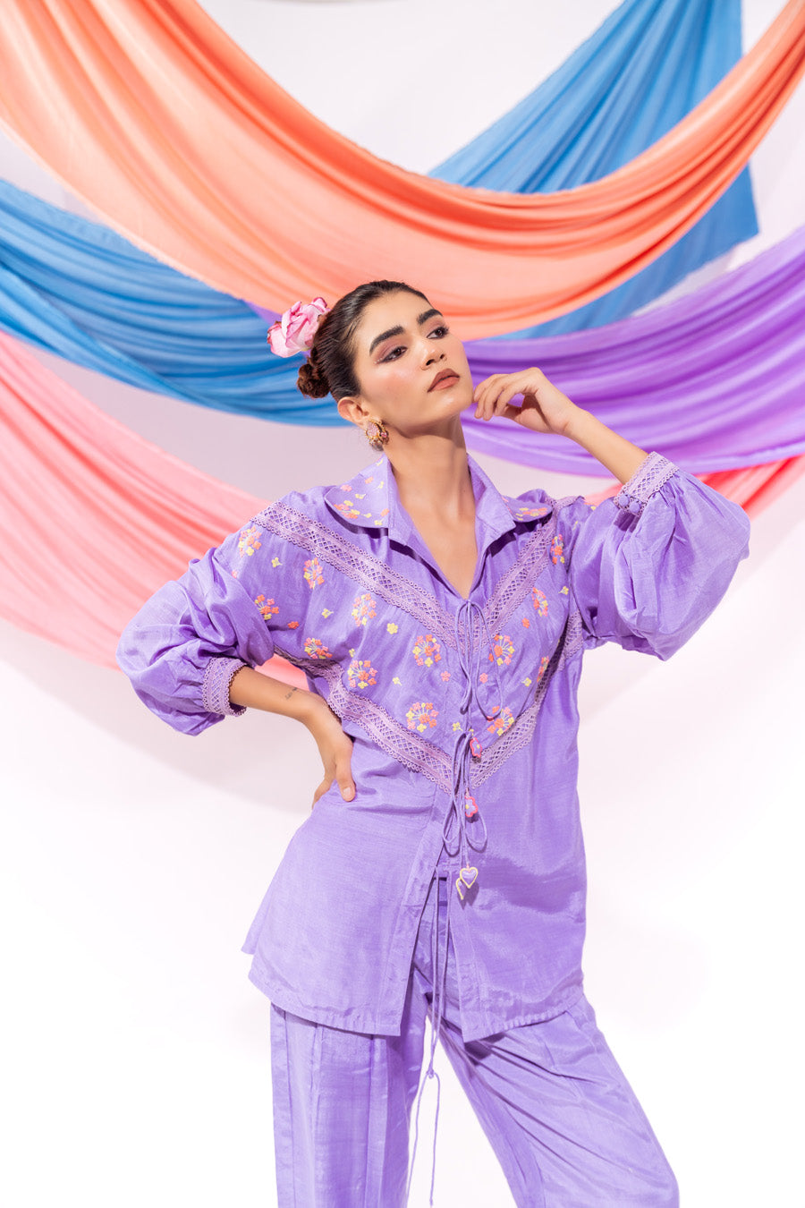 Purple Drawstring Shirt And Pant