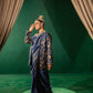 Blue Jacket With Zari Saree And Blouse