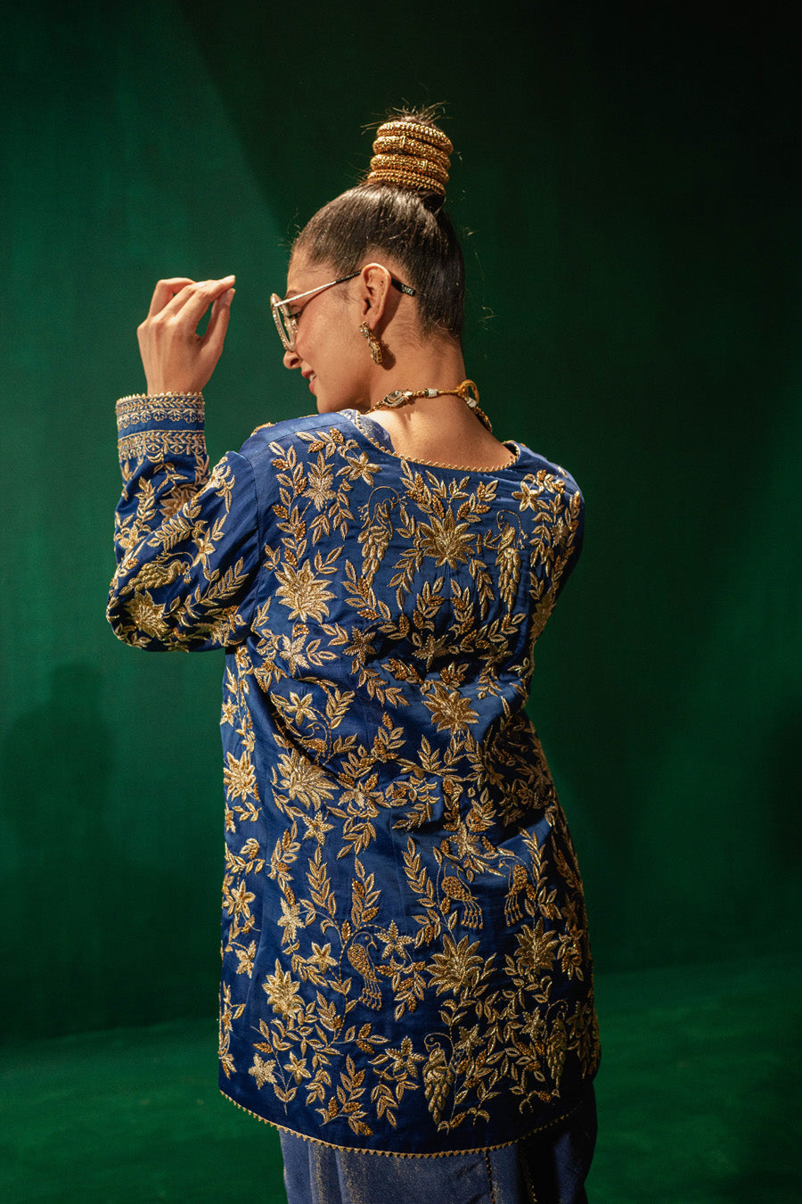 Blue Jacket With Zari Saree And Blouse