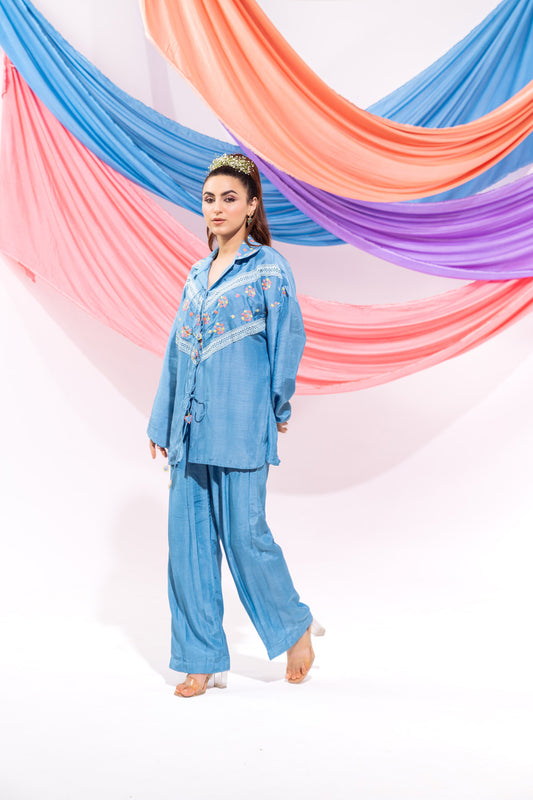 Blue Drawstring Shirt And Pant