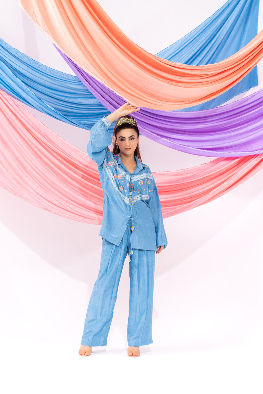 Blue Drawstring Shirt And Pant