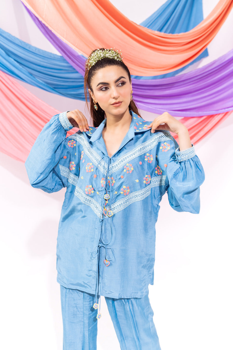 Blue Drawstring Shirt And Pant