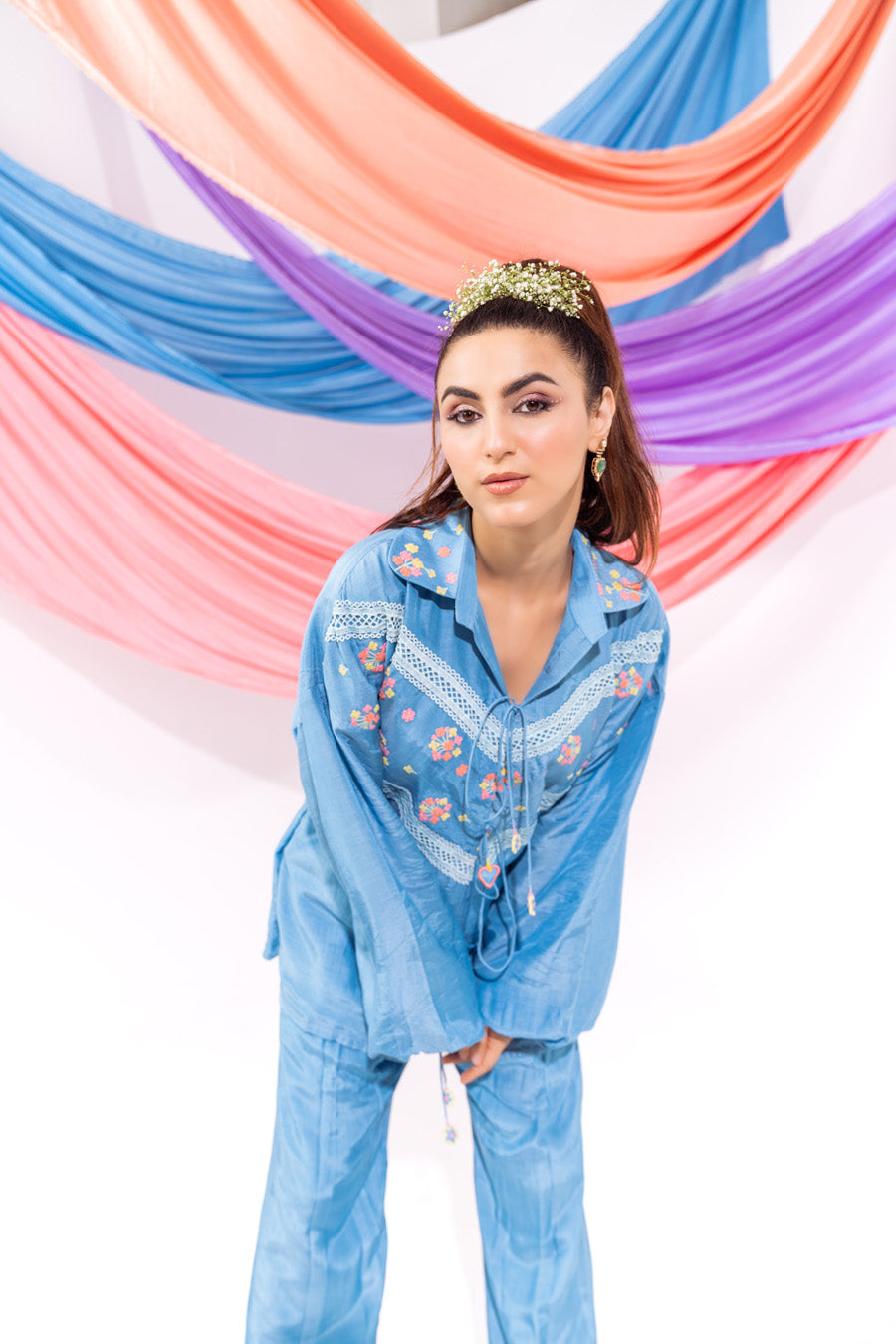 Blue Drawstring Shirt And Pant